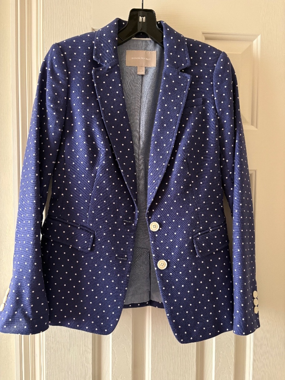 Banana Republic Navy Blue Blazer with Polka Dots Size 2
